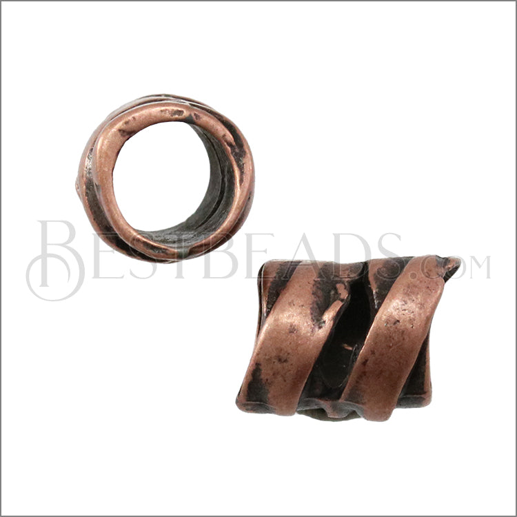 5mm round RIBBON WRAP bead ANT COPPER - 10 pcs