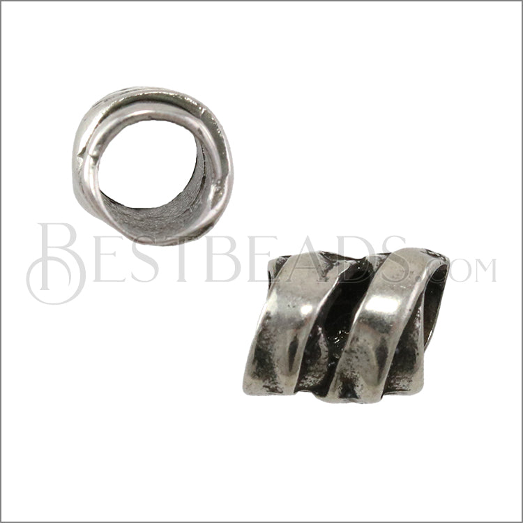 5mm round RIBBON WRAP bead ANT SILVER - 10 pcs