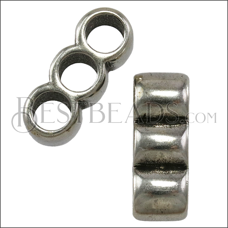 5mm round TRIPLE slider ANT SILVER - 10 pcs