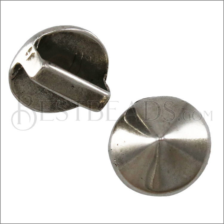 10mm flat POINTED STUD slider ANT SILVER - 10 pcs