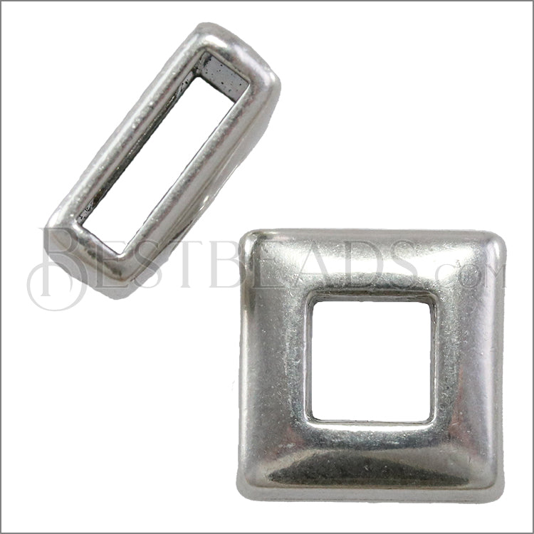 10mm flat SQUARE FRAME slider ANT SILVER - 10 pcs