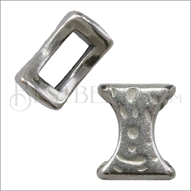 5mm flat HAMMERED BOWTIE slider ANT SILVER - 10 pcs