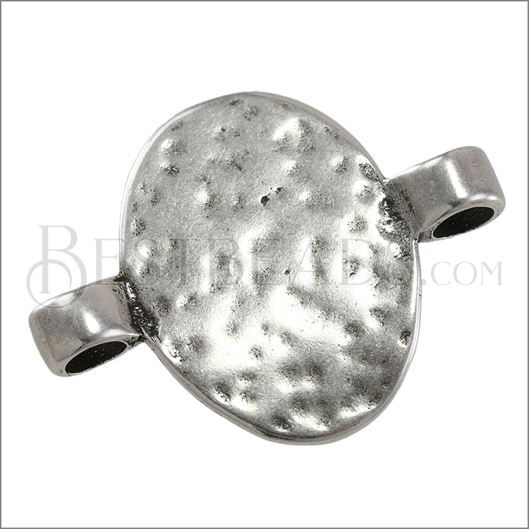 5mm round HAMMERED DISC W/ 2 HOLES slider ANT SILVER - 5 pcs