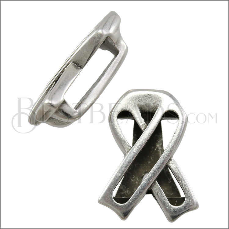 10mm flat OPEN AWARENESS RIBBON slider ANT SILVER - 10 pcs