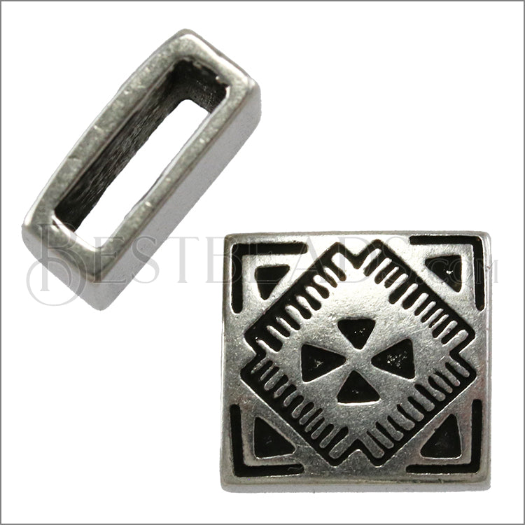 10mm flat WESTERN slider ANT SILVER - 10 pcs