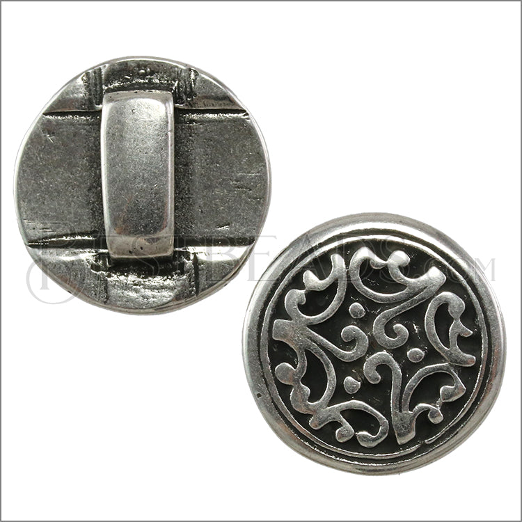 10mm flat TIBETAN FLORAL DISC slider ANT SILVER - 10 pcs