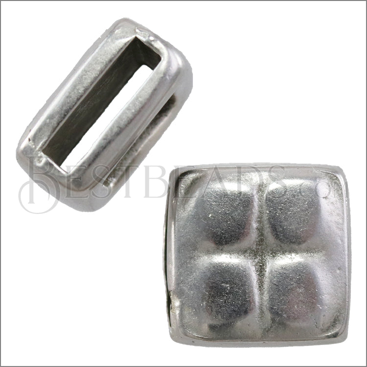 10mm flat SQUARE PILLOW slider ANT SILVER - 10 pcs