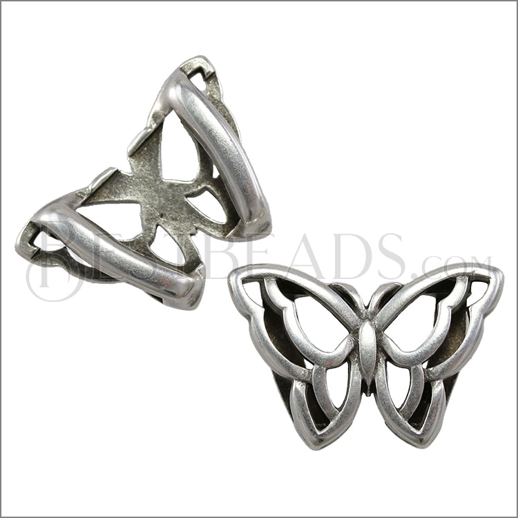 10mm flat OPEN BUTTERFLY slider ANT SILVER - 10 pcs