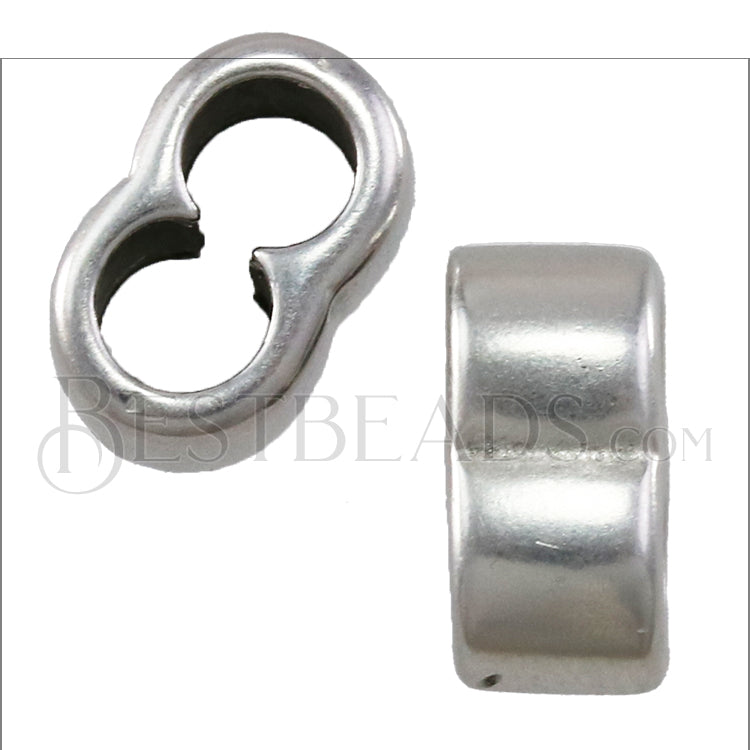 4mm round DOUBLE slider ANT SILVER - 10 pcs