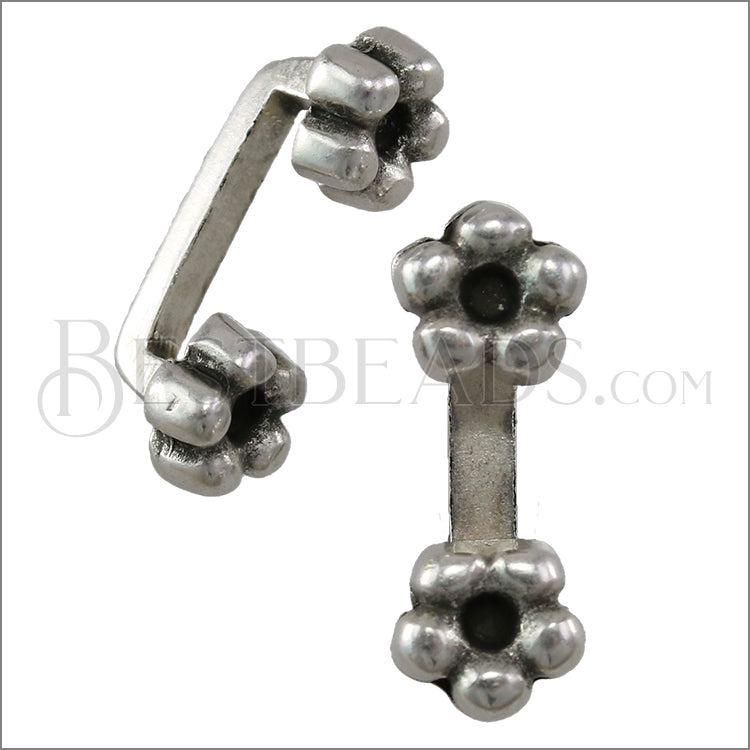 10mm flat DOUBLE FLOWER spacer ANT SILVER - 10 pcs