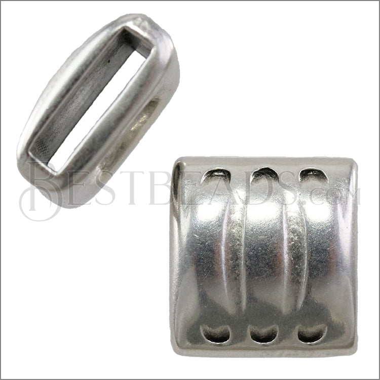 10mm flat LACED slider ANT SILVER - 10 pcs