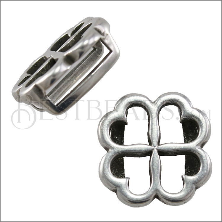 10mm flat CLOVER spacer ANT SILVER - 10 pcs