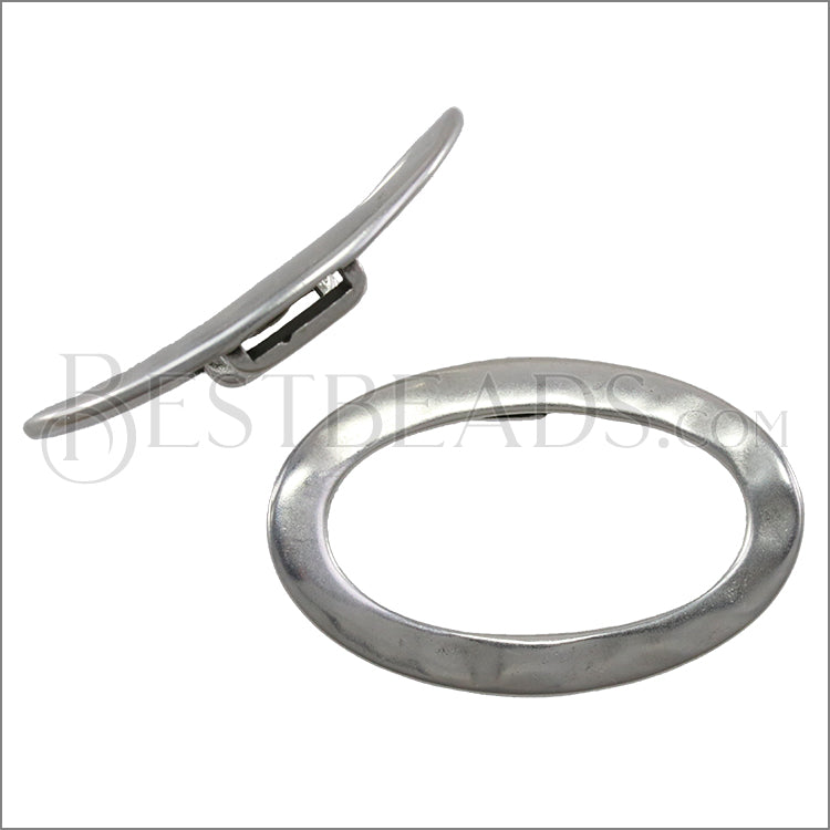 10mm flat HAMMERED OVAL spacer ANT SILVER - 5 pcs