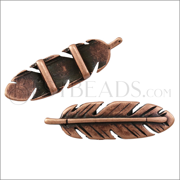 10mm flat FEATHER spacer ANT COPPER - 10 pcs