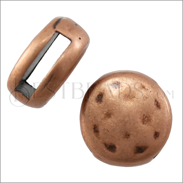 10mm flat HAMMERED ROUND slider ANT COPPER - 10 pcs