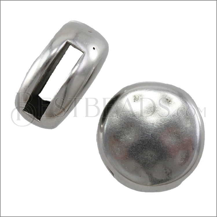 10mm flat HAMMERED ROUND slider ANT SILVER - 10 pcs