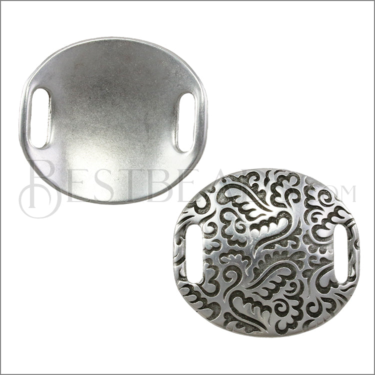 10mm flat LG PAISLEY DISC spacer ANT SILVER - 5 pcs
