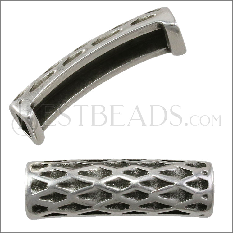 5mm flat WOVEN TUBE spacer ANT SILVER - 10 pcs