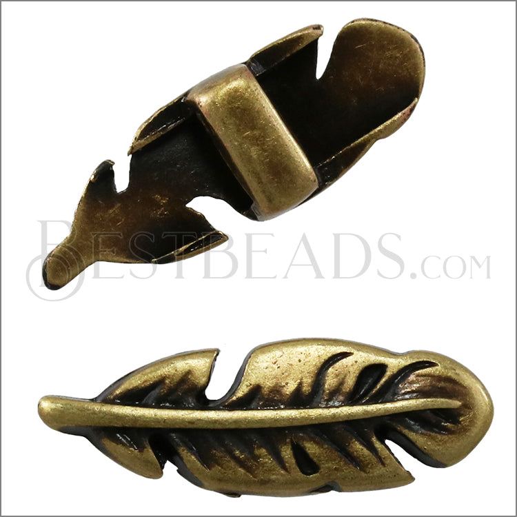 5mm flat FEATHER spacer ANT BRASS - 10 pcs