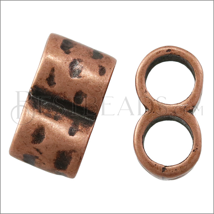 5mm round DOUBLE HAMMERED slider ANT COPPER - 10 pcs