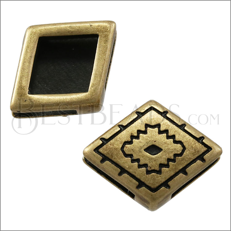 10mm Flat SOUTHWEST DIAMOND slider ANT BRASS - 10 pcs