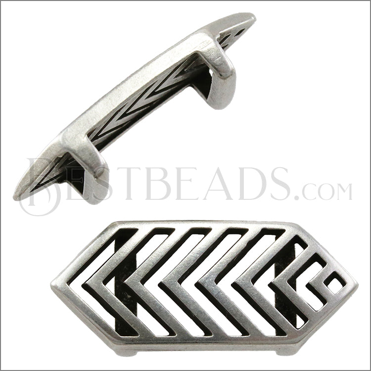 10mm Flat CHEVRON slider ANT SILVER - 10 pcs