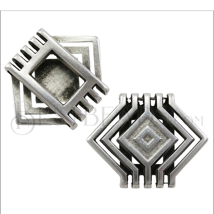 20mm Flat SQUARE CASCADE slider ANT SILVER - 10 pcs