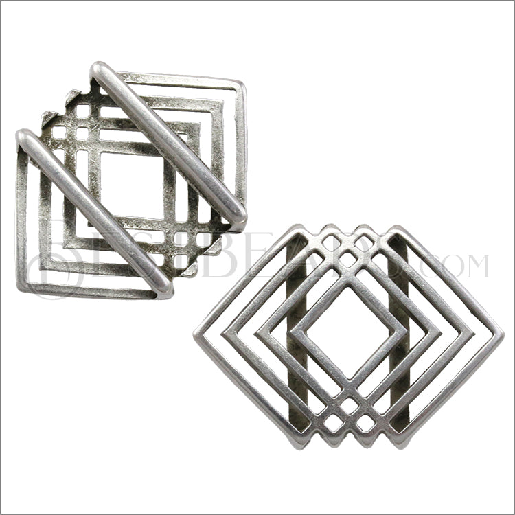 20mm Flat GEOMETRIC SQUARE slider ANT SILVER - 10 pcs