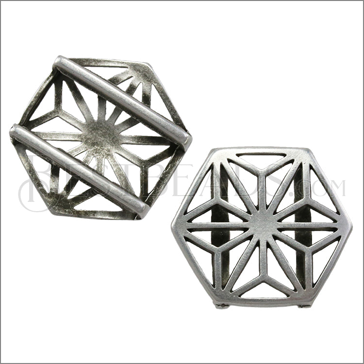 20mm Flat GEOMETRIC MANDALA slider ANT SILVER - 5 pcs