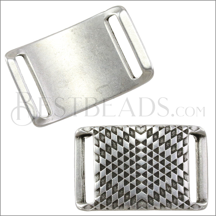 20mm Flat HYPNOTIC RECTANGLE slider ANT SILVER - 10 pcs