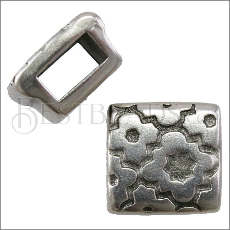 5mm Flat CROSS PATTERN SQUARE slider ANT SILVER - 10 pcs