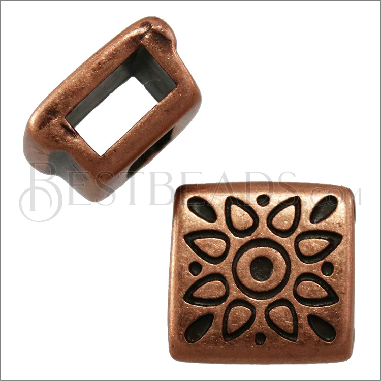 5mm Flat FOLK FLOWER SQUARE slider ANT COPPER - 10 pcs