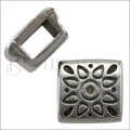 5mm Flat FOLK FLOWER SQUARE slider ANT SILVER - 10 pcs