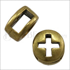 5mm Flat CROSS CIRCLE SQUARE slider ANT BRASS - 10 pcs