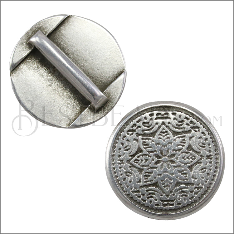 15mm Flat LOTUS MANDALA slider ANT SILVER - 5 pcs