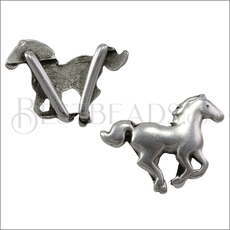 10mm Flat HORSE slider ANT SILVER - 10 pcs