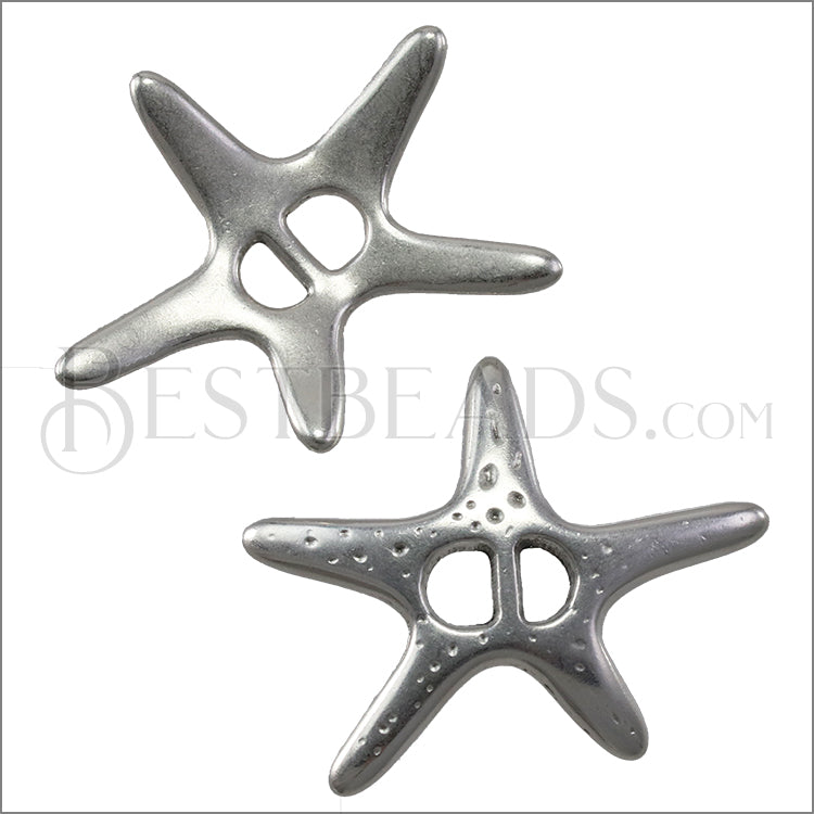 5mm flat SPRAWLING STARFISH slider ANT SILVER - 10 pcs