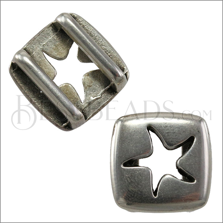 10mm flat SQUARE STARFISH slider ANT SILVER - 10 pcs