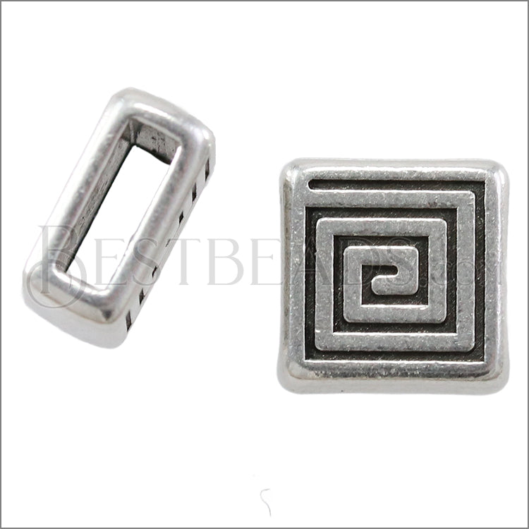 5mm flat SQUARE COIL slider ANT SILVER - 10 pcs