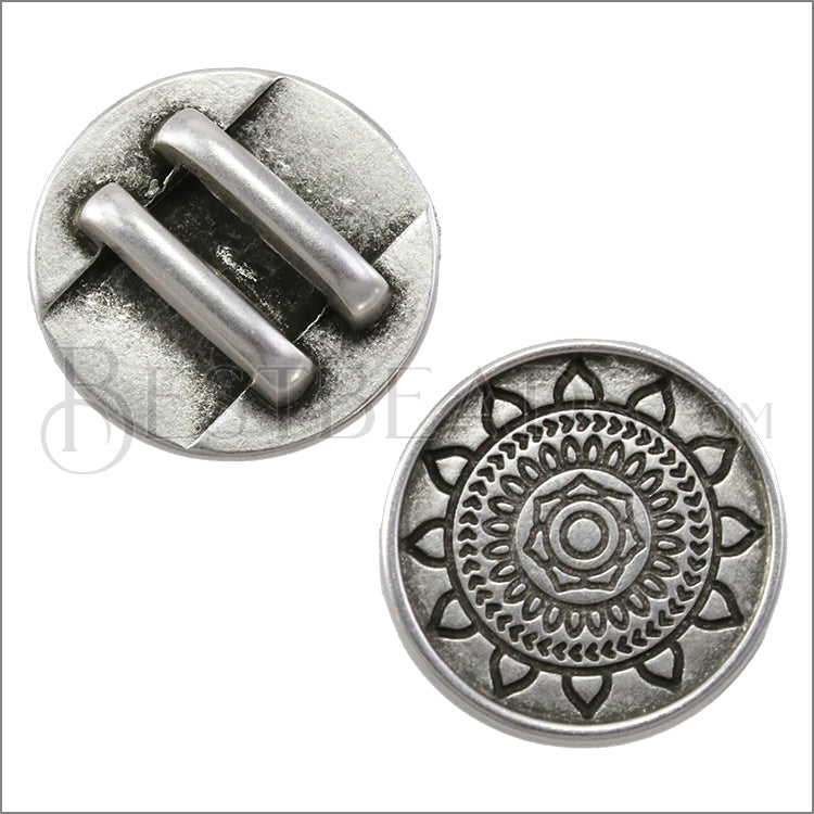 10mm flat SUN MANDALA slider ANT SILVER - 10 pcs