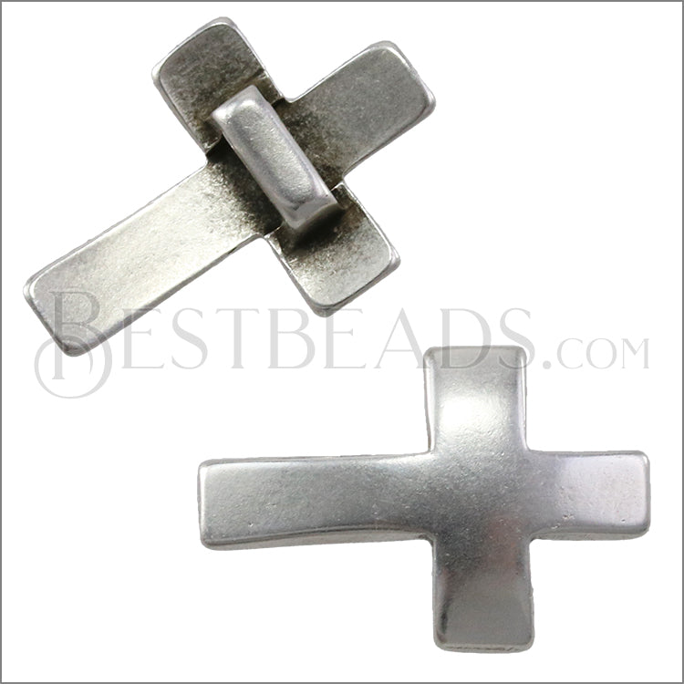 5mm flat CURVED CROSS slider ANT SILVER - 10 pcs