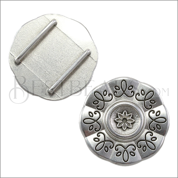 20mm flat FLORAL FILIGREE slider ANT SILVER - 5 pcs