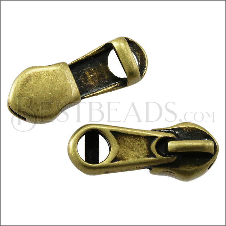 5mm flat ZIPPER slider ANT BRASS - 10 pcs