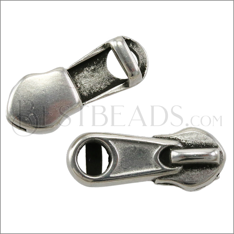 5mm flat ZIPPER slider ANT SILVER - 10 pcs