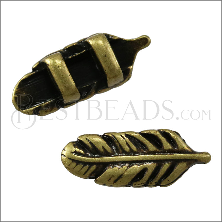 3mm flat FEATHER slider ANT BRASS - 10 pcs