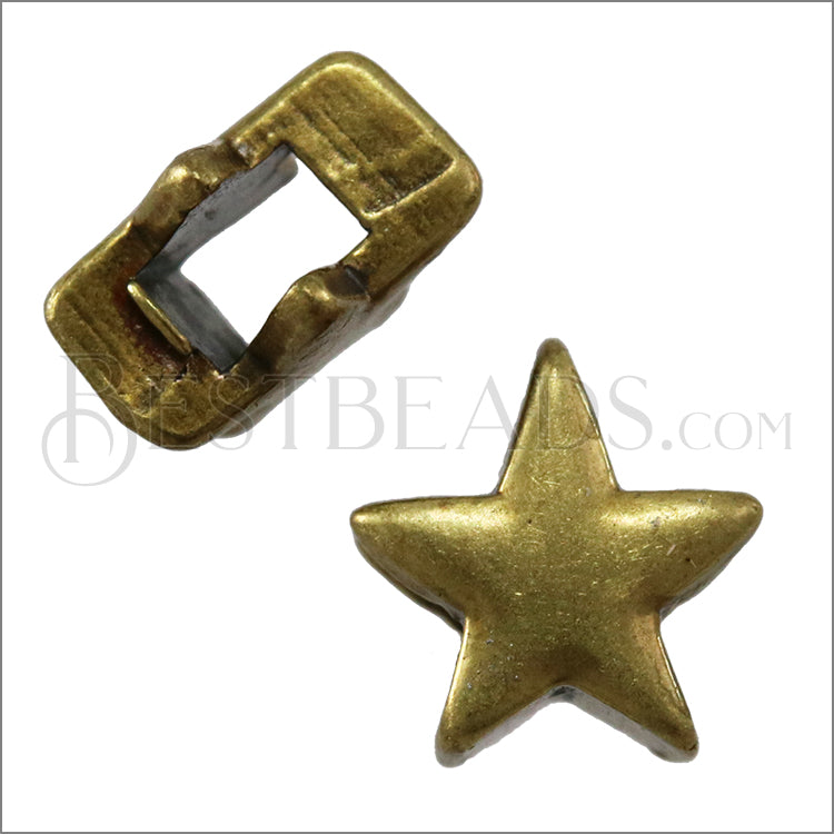 3mm flat STAR slider ANT BRASS - 10 pcs