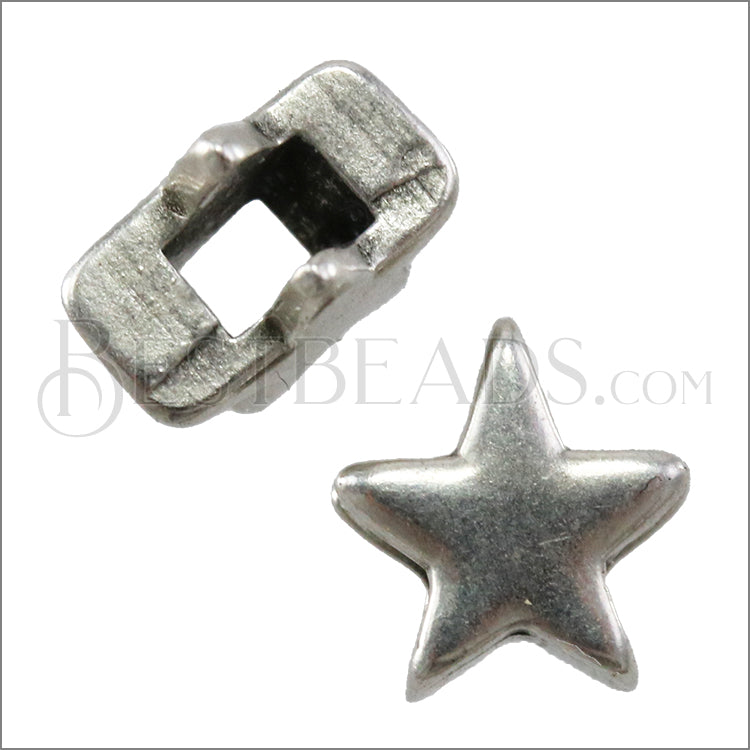 3mm flat STAR slider ANT SILVER - 10 pcs