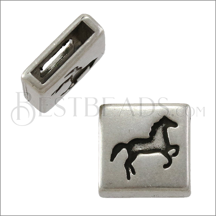 10mm flat HORSE SQUARE slider ANT SILVER - 5 pcs