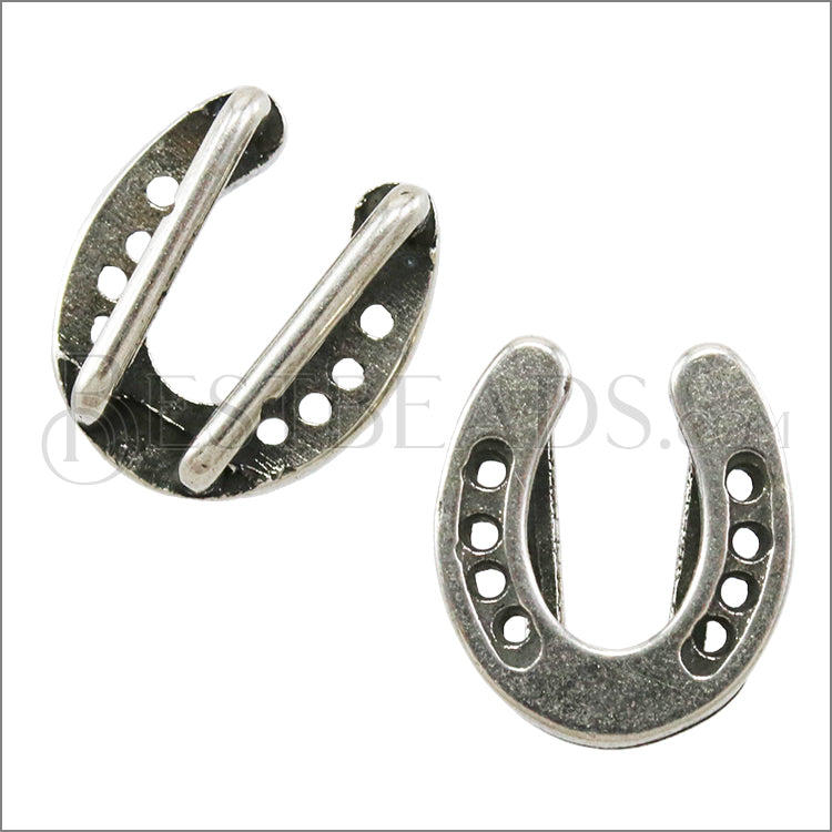 10mm flat HORSESHOE slider ANT SILVER - 10 pcs