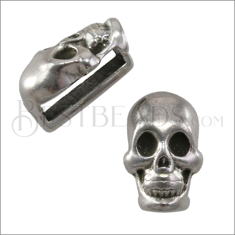 10mm flat SMALL SKULL slider ANT SILVER - 10 pcs